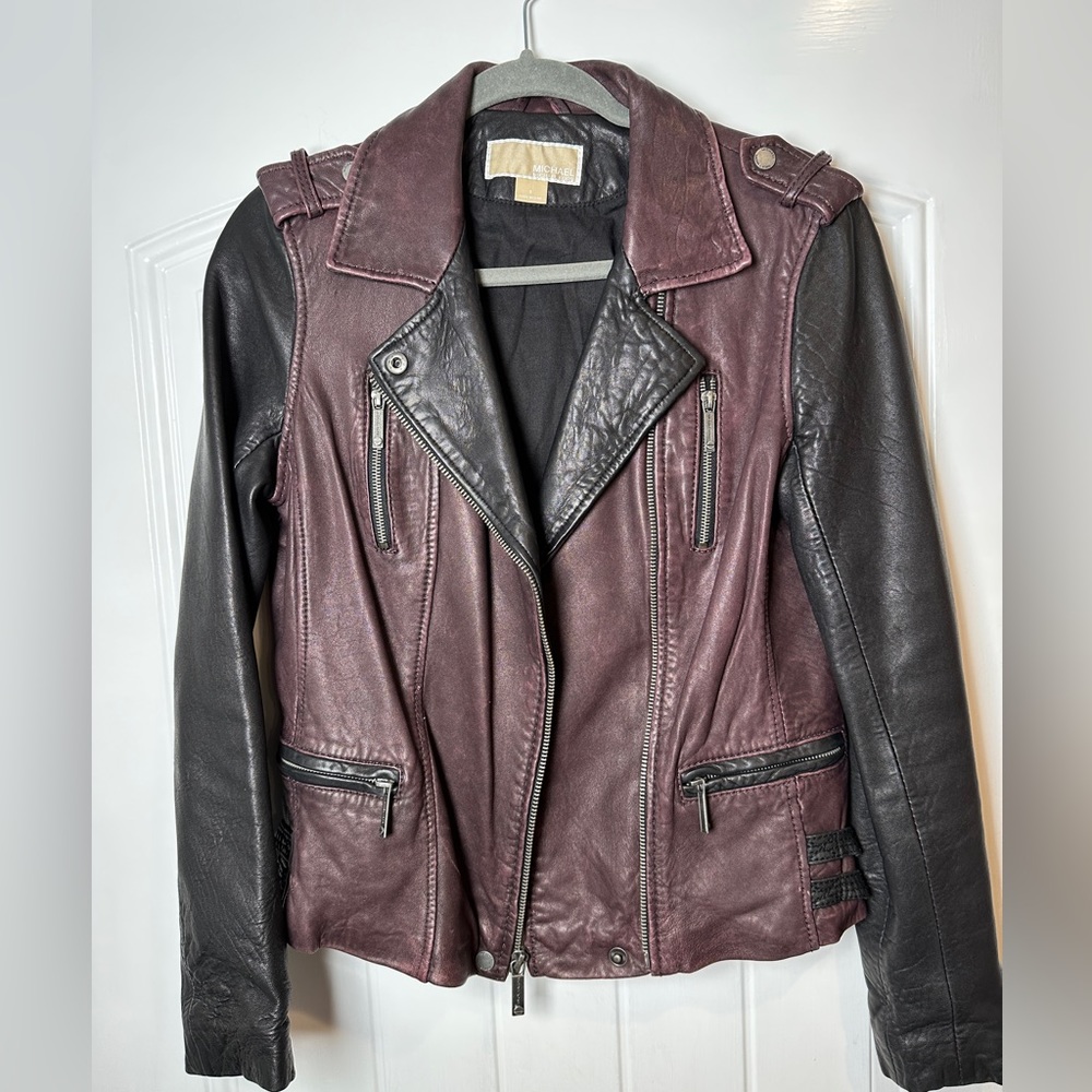 Purple & Black Michael Kors Leather Jacket